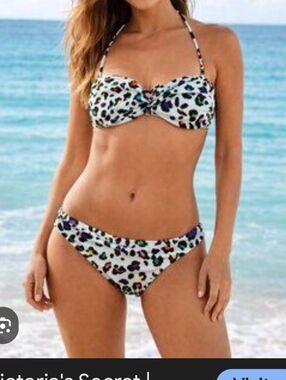 OP bikini size LG 11-13 black white designs animal print top ties around neck